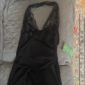 NWT Elegant Black Lace Halter Gown